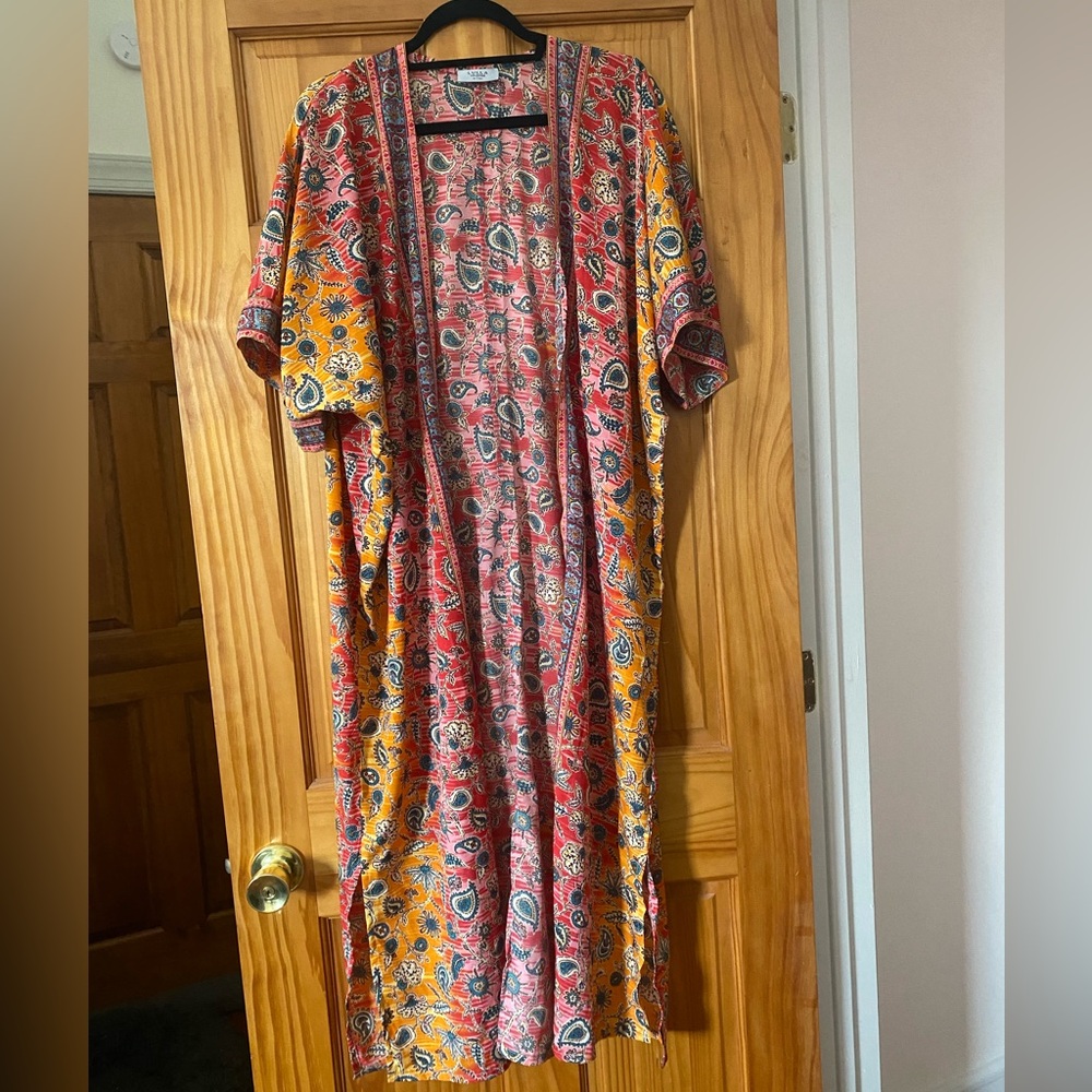 Lulla Collection Colorful Paisley Kimono Duster One Size Boho Beach Cover Up